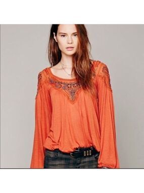 Free People Blue Sky Embellished Keyhole Top